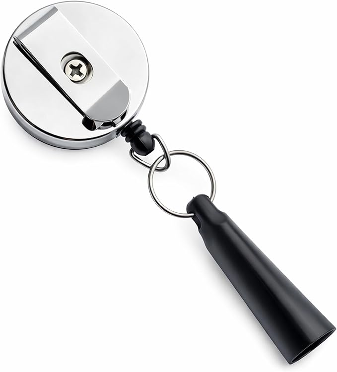 Specialist ID 5 Pack Custom Logo Retractable Pen Reel with Dome Label - Heavy Duty Personalized Marker & Pencil Holder with Metal Belt Clip for Construction, Industrial Work Gear Branding