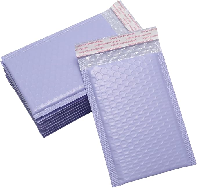 5x7 Inch Self Seal Adhesive Poly Bubble Mailers 10 Pcs Light Purple Waterproof Shipping Bags for Mailing Packaging