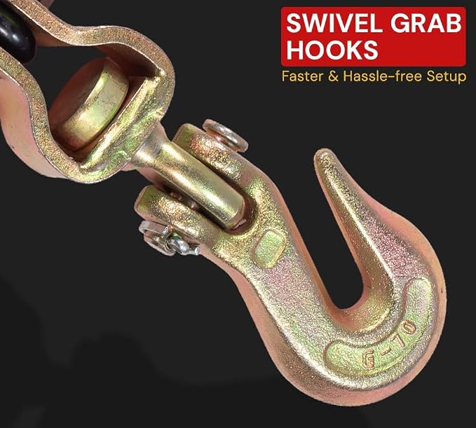 Mytee Products 8 Pack 5/16"-3/8" Easy Ratcheting Chain Binder with Up to 36" Chain Take-Up, 5,400 lbs WLL, Heavy-Duty Tie Down Ratchet Load Binder with Grab Hooks for Flatbed Trailers & Trucks
