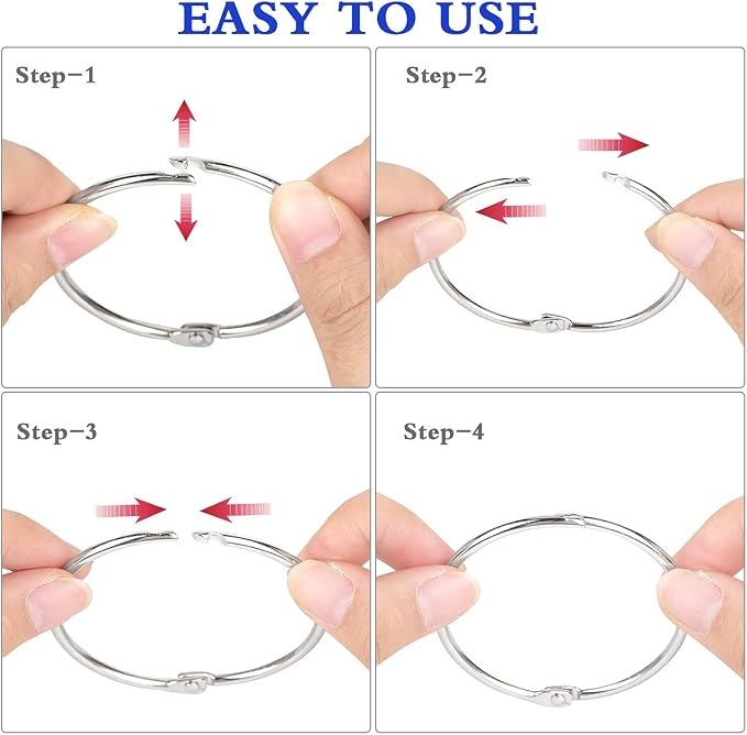 Binder Rings,KASEMI 100pcs Book Rings Assorted Sizes (1,1.5,2 inch) for School,Classroom,Office