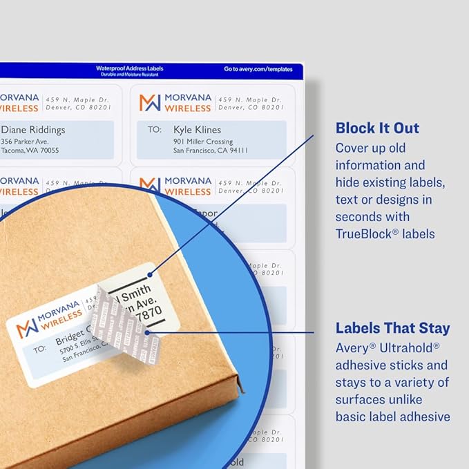 Avery Durable Waterproof Shipping Labels with Sure Feed Technology, 3-1/3" x 4", White, Laser Compatible, 300 Blank Labels per Pack, Great for Mailing, Branding, and More (5-Pack of 5524)