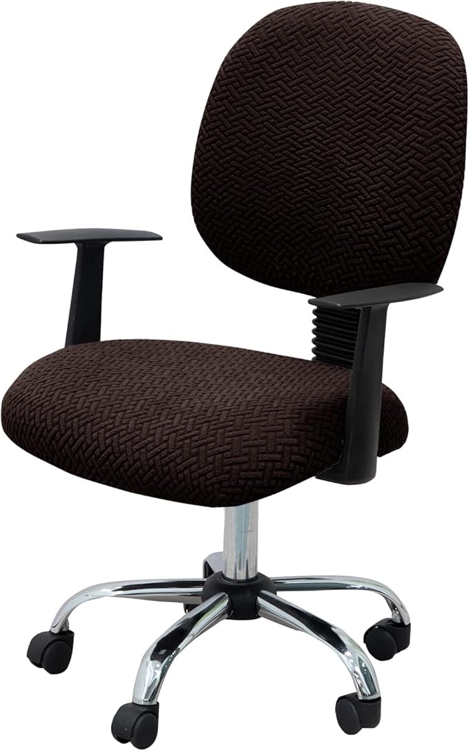 MIFXIN Computer Office Chair Cover Stretch Elastic Slipcover 2 Piece Stretchy Jacquard Washable Computer Chair Covers Furniture Protector for Office Home, NO Chair, Only Covers (Coffee)