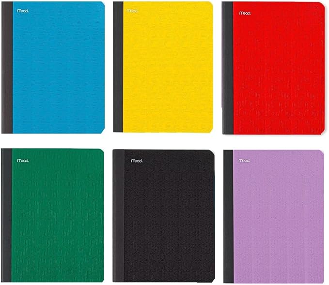 Five Star Composition Book + Study App, 4 Pack, Wide Ruled Paper, 7-1/2" x 9-3/4", 80 Sheets, Forest Green, Tidewater Blue, Fire Red and Harvest Yellow (950033B-ECM)
