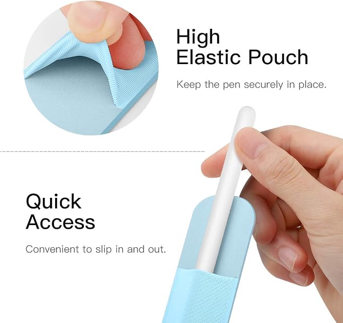 MoKo Adhesive Pencil Case Holder Sticker for Apple Pencil, Sky Blue | Elastic Adhesive Stylus Case for iPad Case Compatible with Similar Stylus Models