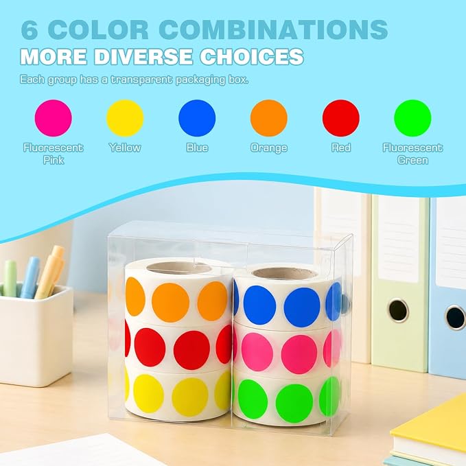 3/4 Inch Color Coding Label Stickers,3000PCS Circle Inventory Sticky Dots Sticker(6 Colors)