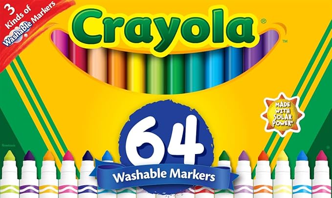Crayola Washable Broad Line Marker Variety Set (64ct), Easter Basket Essentials, Toddlers & Kids, Ultra-Clean, Window, & Gel FX Markers for Kids, 3+