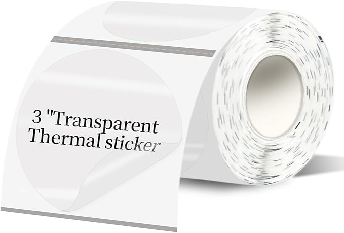3''Transparent Thermal Label,Round Self-Adhesive Direct Thermal Label,Thermal Stickers for DIY Logo Design,Name Tag(200/Roll