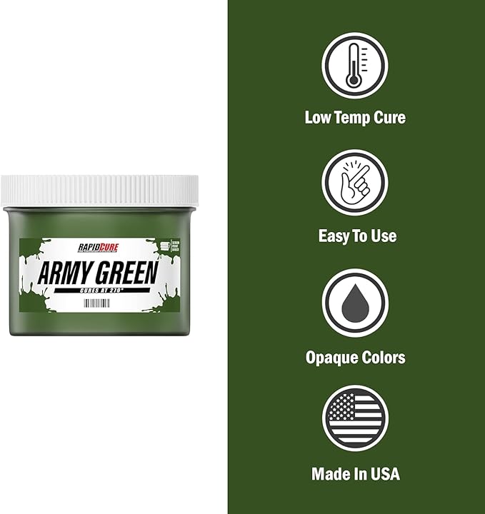 Rapid Cure® Screen Printing Ink Army Green (3.5 Gallon - 448oz.) - Plastisol Ink for Screen Printing, Fast Curing Fabric Paint - Screen Print Direct®, USA Made