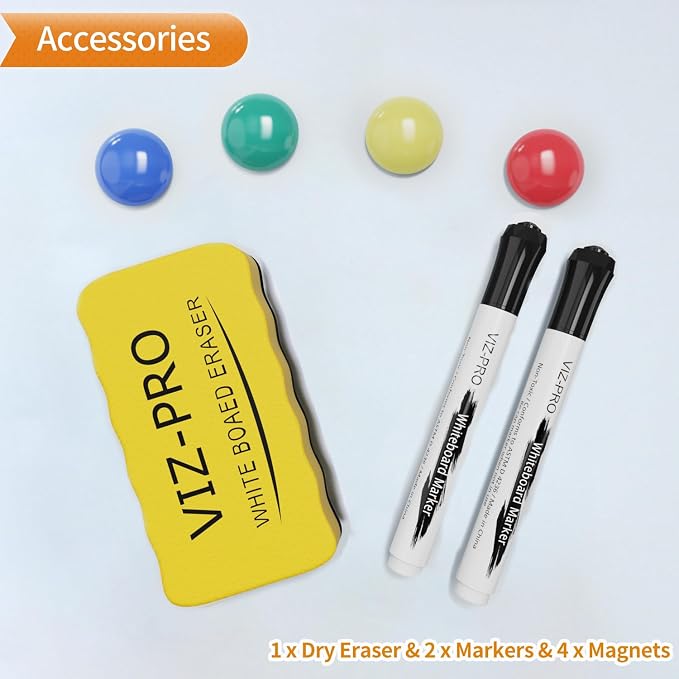 VIZ-PRO Magnetic Whiteboard, 48 x 24 Inches, Dry Erase Board for Wall | Includes 1 Eraser, 2 Markers & 4 Magnets, Aluminum Frame, for School Office and Home