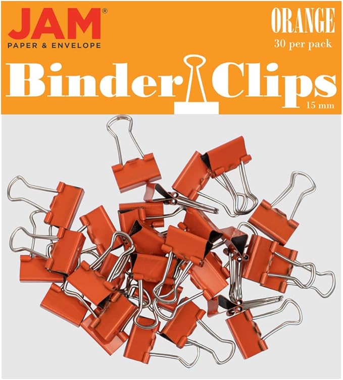 JAM PAPER Colorful Binder Clips - Extra Small - 3/5 Inch (15 mm) - Orange Binderclips - 30/Pack