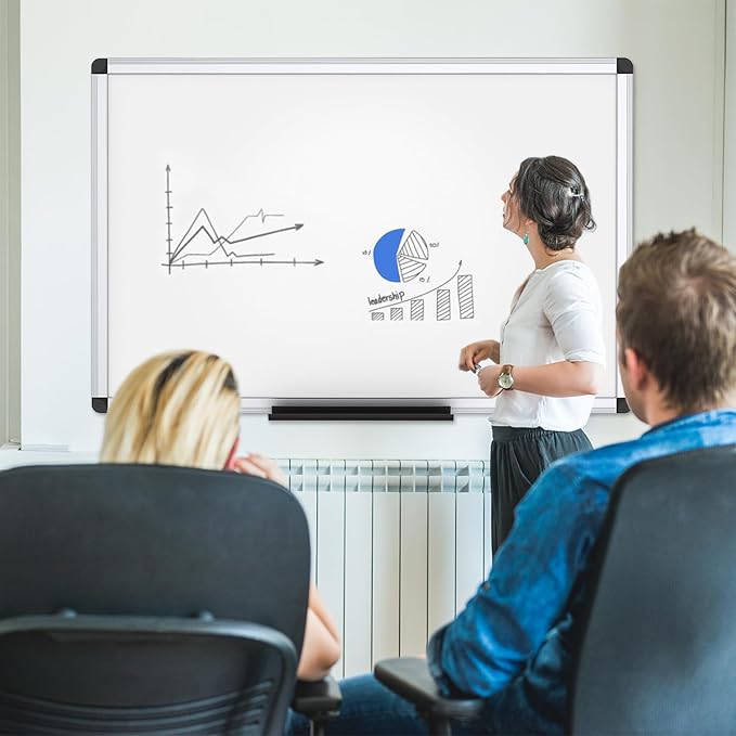 VIZ-PRO Dry Erase Board/Wall Mounted Whiteboard, 36 x 24 Inches | 3' x 2', Aluminum Frame, with Marker Tray, for School Office and Home