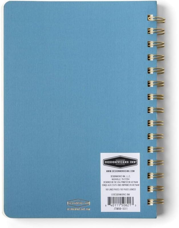 DesignWorks Ink Textured Paper Twin Wire Notebook, Daily Planner & Soft Cover Writing Journal, 160 Lined Perforated Pages, Small Spiral Notebook for Work & Journaling, 6 x 8.25 in, Classic Blue