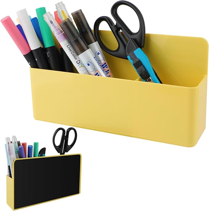 Magnetic Pen Holder,3 Compartments Magnetic Dry Erase Marker Holder,Extra Strong Magnet Storage Marker Pen Pencil Organizer for Refrigerator,Whiteboard,Locker Accessories(Long Style)