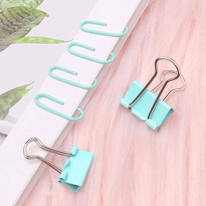 Paper Clips Binder Push Pin Set, Assorted Sized Binder Clips | Cute Office Supplies, Aesthetic Desk Accessories Teachers Desk Must Have, Paper Clips and Binder Clips Set, Green, 3 Pack