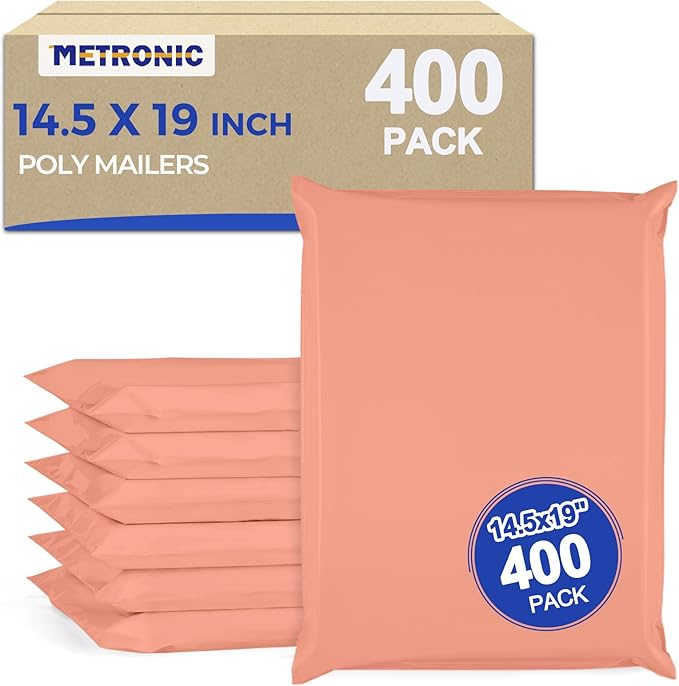 Metronic Poly Mailers 14.5x19 400 Pack, Heavy Duty Shipping Bags Bulk Self Seal Waterproof Tear Resistant Large Mailing Envelopes, Packaging bags for Small Business, Boutique, Clothing, Peach Pink