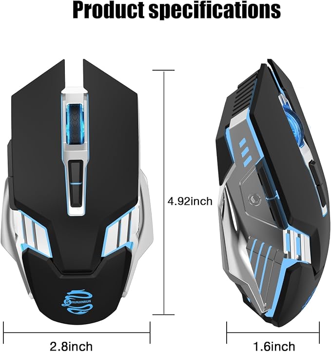 3-Mode RGB Silent Rechargeable Wireless Gaming Mouse Black | BT5.0/BT3.0+2.4G connection, RGB backlight & quiet click, for gaming office, compatible with Laptop, PC, Mac, iPad & Tablet