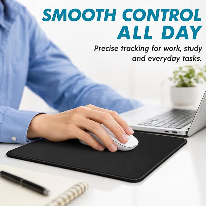 Mouse Pad 3 Pack, Black Mouse Pads 11 x 8.7 in, 35% Larger Size, Smooth Surface, Stitched Edges, Non-Slip Rubber Base. Ideal Mousepad for Computer, Laptop, Office, Home & Gaming | 35% Larger for Smooth Control, Non-Slip Rubber Base and Stitched Edges. ...