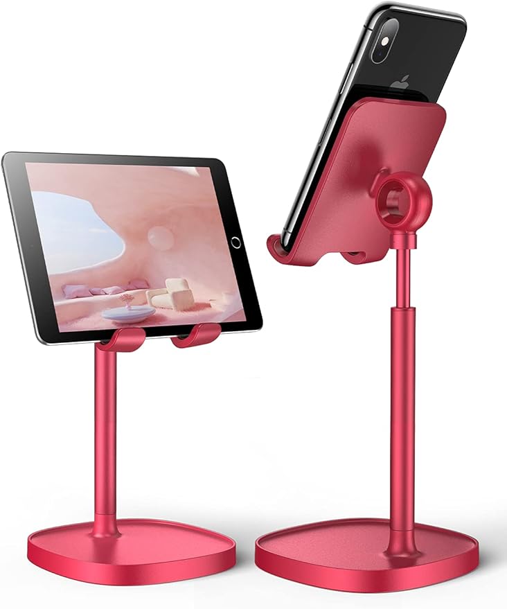 LISEN Cell Phone Stand Adjustable Phone Holer for Desk, Computer Office Desk Accessories for iPhone 16 Holder Women Kitchen Essentials Fits All Mobile Phones Switch Kindle iPads Tablet 4-10in Red