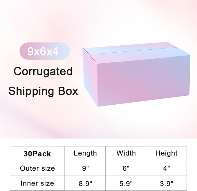 9x6x4 Shipping Boxes for Small Business, 30 Pack Colorful Corrugated Cardboard Boxes for Shipping Packing