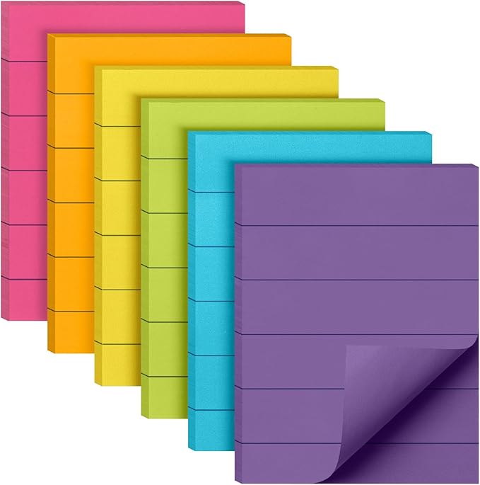 Mr. Pen- Lined Sticky Notes 1.5x2, 6 Pads, 60 Sheets/Pad, Vibrant Colors, Sticky Notes with Lines, Sticky Note Pads, Mr Pen Sticky Notes, Stocky Notes for Bible Journaling