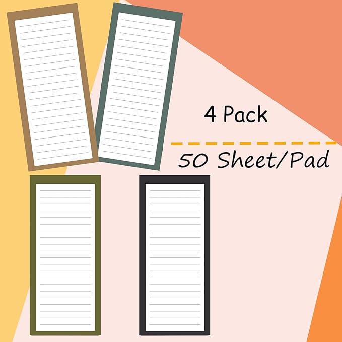 FLIPPED 4 Pack Magnetic Notepads for Refrigerator, Notepad Grocery List Large Magnet Pad for Fridge,Full Magnet Back Design Magnetic Memo Pads for Grocery List, Shopping List, to-Do List(200 Sheets)