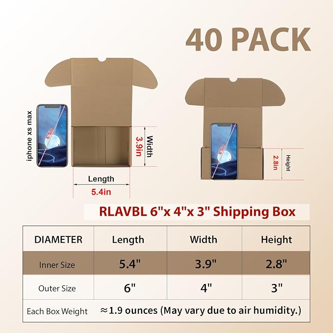 RLAVBL 6x4x3 Small Shipping Boxes Set of 40, Brown Corrugated Cardboard Mailer Box for Packing, Mailing, Business