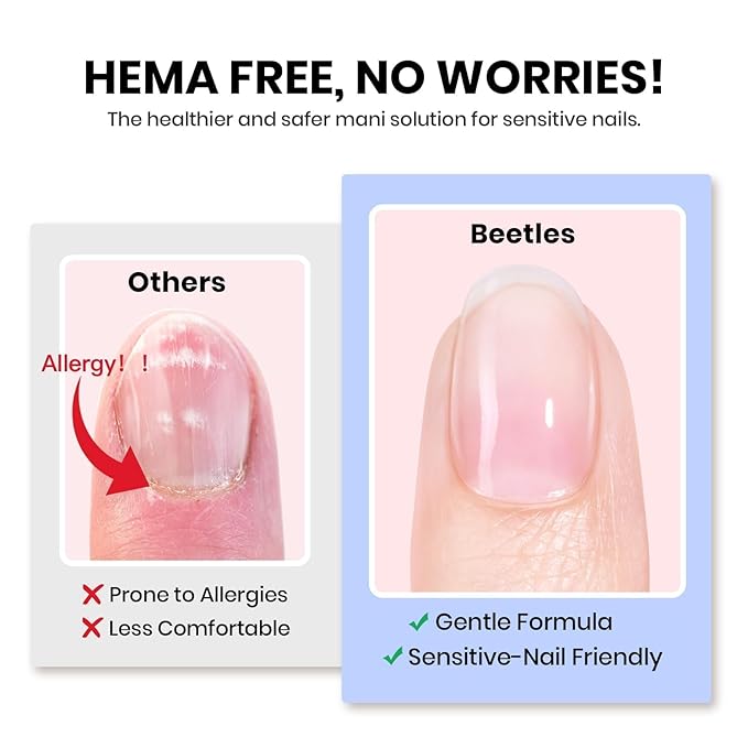 Beetles 4Pcs HEMA-Free Nail Extension Kit, 15ml Gel Nail Glue, No Wipe Top Coat, Builder Nail Gel & Liner Brush, Long Lasting for Clear Press-On Nails, DIY Home Gift for Women, U V Light Required