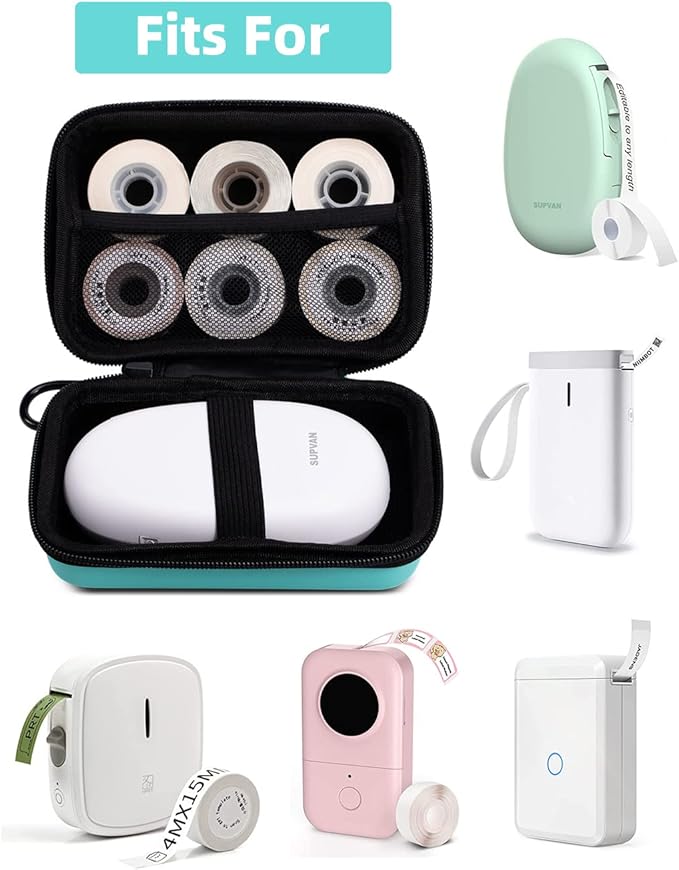 Phomemo Label Printer Case Hard Carry Case Compatible D30/M02/T02/M110/P21/D110 Label Printer, Label Maker Labeler Storage Holder, Green