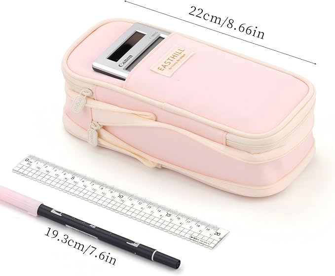 EASTHILL Big Capacity Pencil Case Large Pencil Pouch Stationery Pen Bag for Teen Girls-Pink