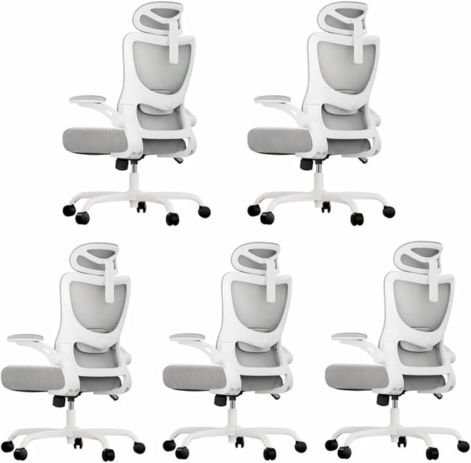 Marsail Ergonomic Office Chair with 3D Armrests, Pack of 5 | Office Desk Chair with High Back Mesh, Adjustable Lumbar Support, Rolling Work Swivel Task Chairs with Wheel, Headrest, home