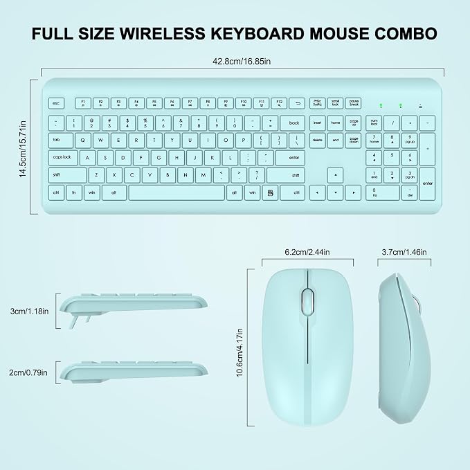 Wireless Keyboard and Mouse Combo, Full-Size Silent Ergonomic Keyboard and Optical Mouse, Long Battery Life, 2.4GHz Lag-Free Cordless Mice Keyboard for Computer, Mac, Laptop, PC, Windows(Green)