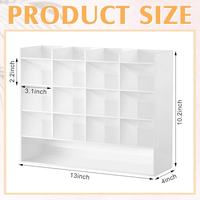 MotiMind Acrylic Pen Organizer Storage for 200 Markers Vertical Marker Organizer Acrylic Pen Display Holder for Office Desk Desktop Stationery Pencil Storage, White, 13 x 4 x 10.2 Inch