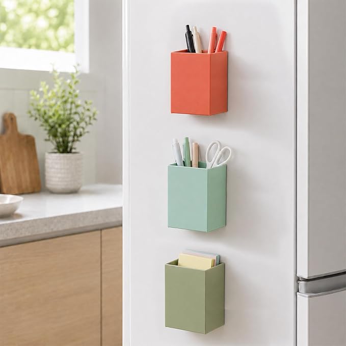 6 Pcs Classroom Magnetic Storage Boxes Magnetic Storage Containers Plastic Dry Erase Marker Holder Plastics Pen Holder for Refrigerator Whiteboard Home Office School Organizer Supply (Deep Boho)