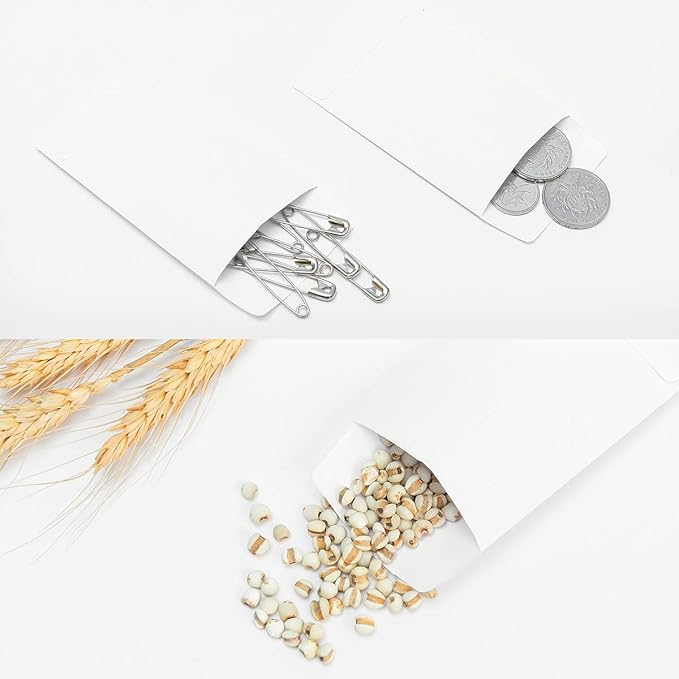 200 Pack Small Coin Envelopes Kraft Paper Seed Envelopes Mini Parts Small Items Stamps Storage Packets Envelopes Self-Adhesive for Garden, Office or Wedding Gift, (2 1/4 x 3 1/2 Inch, white)