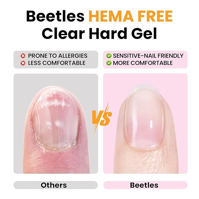 Beetles HEMA-Free Hard Gel-Dewy Breeze 1 oz 9 in 1 Nail Extension,Sculpting,Building Apex & Nail Repair for Pros,Clear Builder Nails Gel,High Hardness, UV & LED Lamp Needed