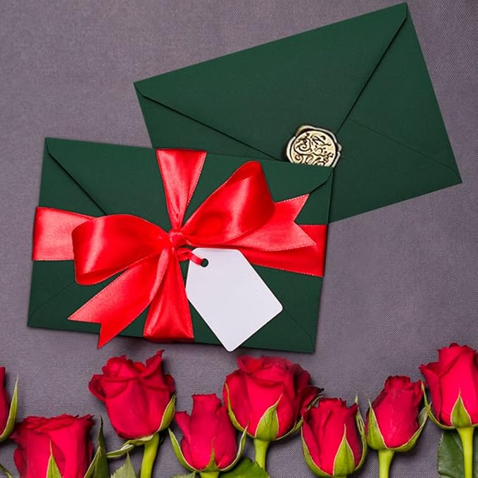 50 Packs of A7 Envelopes for Invitation, Green 5x7 Envelopes with V Flap, Great for Graduation, Invitation, Baby Shower, Wedding and RSVP Cards (Green)