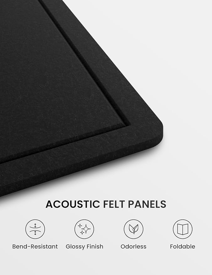 Fluxynara Large Bulletin Board, 47.2" x 35.4" Cork Board Alternative with 24 Safe Removable Adhesive Tabs, Foldable Felt Pin Board for Home Office, Classroom, Bedroom,Entryway for Walls— Black