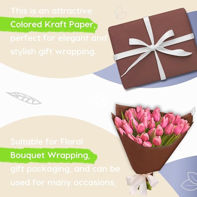 SMART&CASUAL 17.8" x 760" (63') Coffee Kraft Craft Paper Roll for Gift Wrapping Bulletin Board Bouquet Flower Kids Art Packing Parcel Table Covering 80GSM 55LB (Coffee, 17.8" x 63')