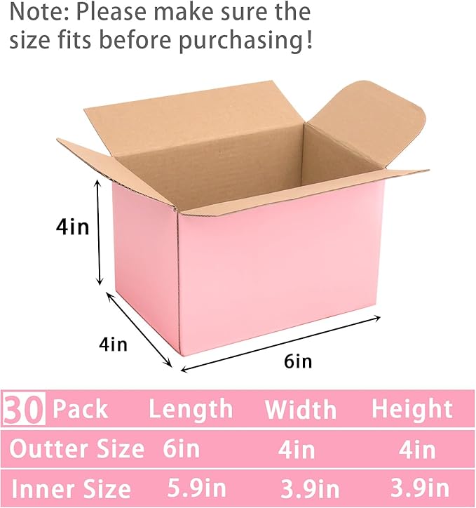 Pink Shipping Boxes Small 6x4x4 Inches, 30 Pack Corrugated Cardboard Boxes for Packaging Small Business Mailing