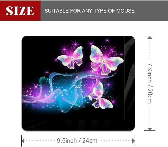 Glowing Night Pink Butterflies Mouse pad Customized Mousepad Non-Slip Rubber Base Mouse Pads for Computers Laptop Office Desk Accessories Mouse pad