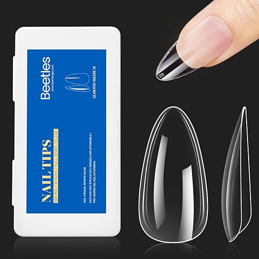 Beetles Gel Nail Tips Almond Medium Shape Nails, 500Pcs Pre Shaped Soft Nail Tips Clear Full Cover False Nails for Gel Nail Polish Soak Off Easy Nail Extensions Press on Nails