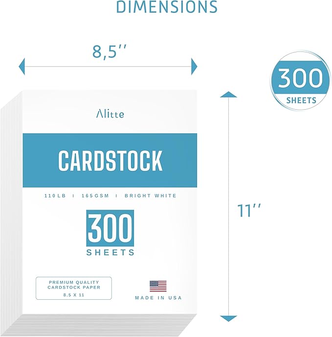 Cardstock Paper | 300 Pack, White Card Stock Printer Paper 8.5 x11, Heavyweight Thick, 110 lb, Premium Smooth Sheets and Printer Compatible - for Crafts, Cards, and Business