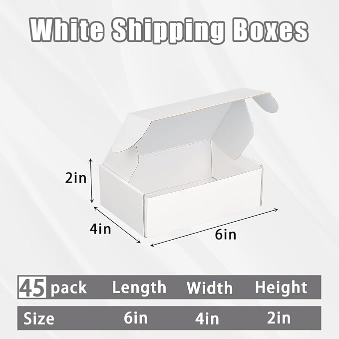 FORBFAN 6x4x2 Shipping Boxes, 45 Pack White Mailer Boxes for Small Business, Small Corrugated Cardboard Boxes for Mailing & Shipping