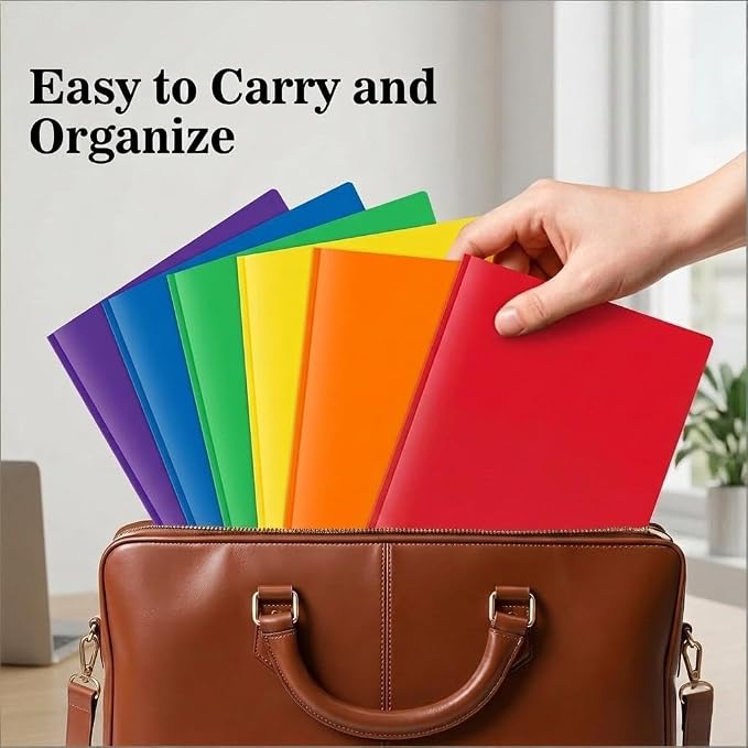6 Pack Plastic Folders with Pockets, 6 Assorted Colors, 2 Pocket Folders for Documents, Heavy Duty Poly Pocket Folders with Business Card Slot, File Folders for Office School Home Organization
