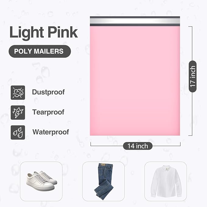 UCGOU 14x17 Light Pink Poly Mailers Shipping Bags 100 Pcs Large Poly Mailers Mailing Bags for Shipping Clothes Self Sealing Package