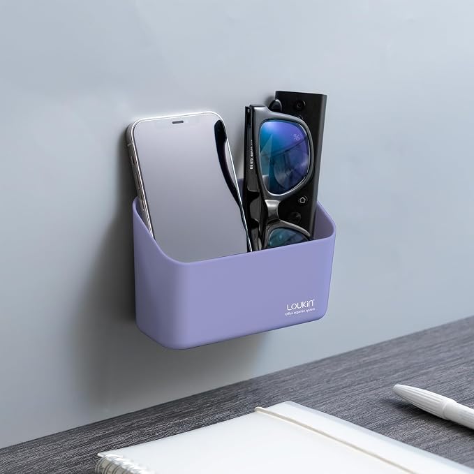 loukin Magnetic & Adhesive Marker Holder, Whiteboard Accessory Tray, Purple | 5.3" × 2.2", Holds 1 Eraser and 8 Markers, Supports up to 3.3 lb, 2 Mounting Options, Fits Glass and Refrigerators