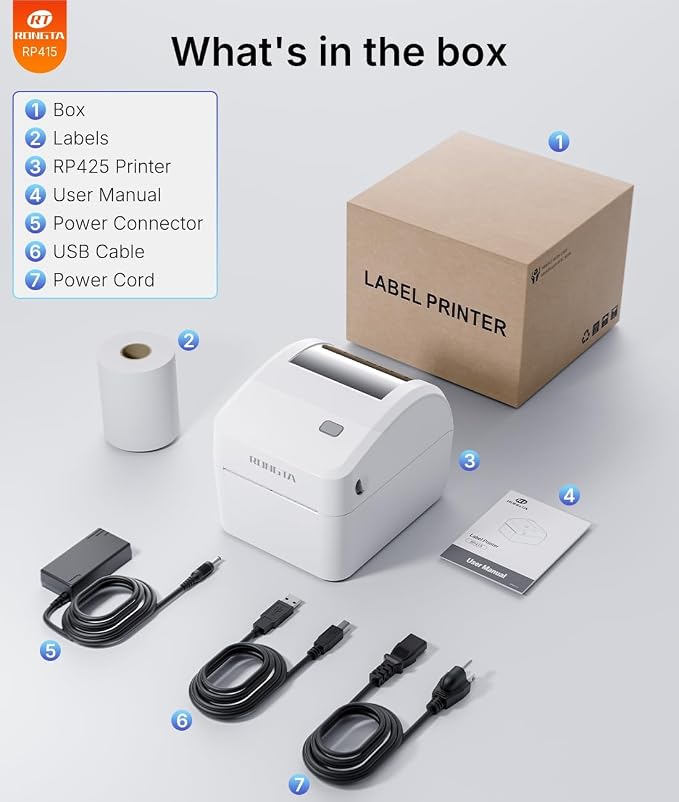 Rongta Bluetooth Shipping Label Printer RP415, Wireless 4x6 Thermal Label Printer for Shipping Packages, Small Business, Home, Office, Compatible with E-Commerce Platform