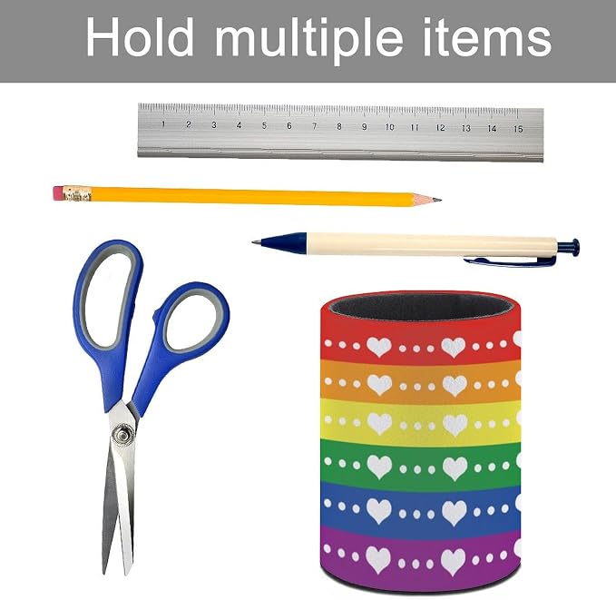 LGBT Rainbow Pride Pen Holder Pencil Cup for Desk Organizer | Cute Makeup Brush Holder PU Multifunctional Office Suppliesfor Decor Home Classroom School