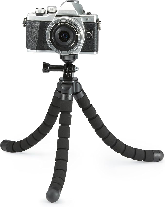Amazon Basics Portable and Flexible Tripod with Wireless Remote and Smartphone Clamp, 10-inch, Black