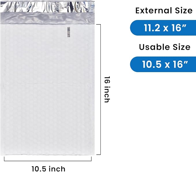 SMART MATTER Poly Bubble Mailer 10.5x16" (Usable Size) | 25 Pcs White Bubble Mailers | Opaque Design, Water Resistant, Self Seal, Durable Bubble Packaging Envelopes for Small Business, Online Sellers